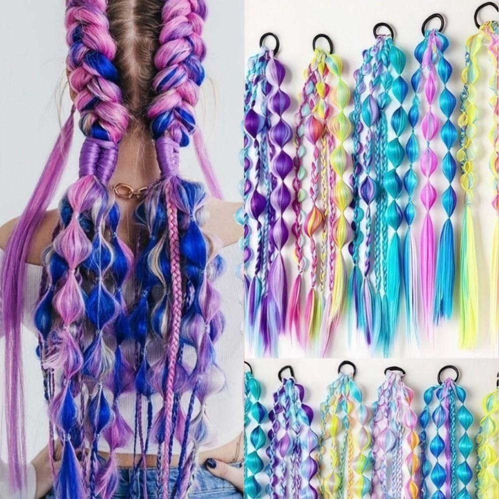 Multi-Color Lantern Bubble Twist Braid Long Gradient Hair Wrap Music Festival