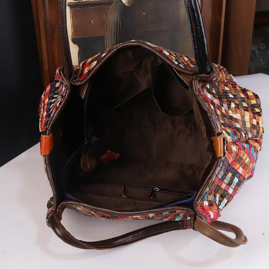 Новая женская сумка-тоут большой вместимости из разноцветной лоскутной кожи, плетеная, повседневная, универсальная, сумка через плечо, ручная сумка