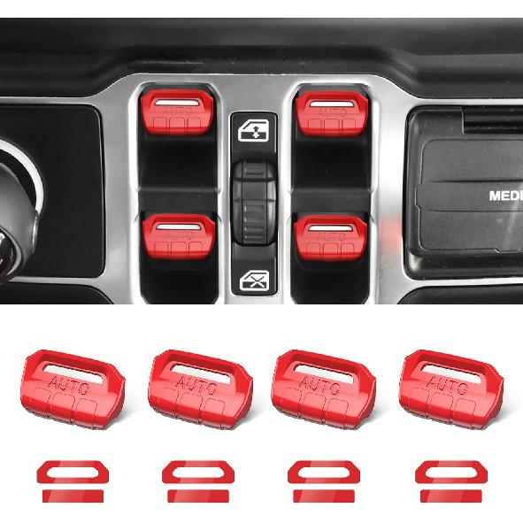 4PCS Upgraded Window Switch Button Cover Compatible with Jeep Wrangler JL JLU 2018-2025 and Gladiator JT 2024 2025 Wrangler 4xe Interior