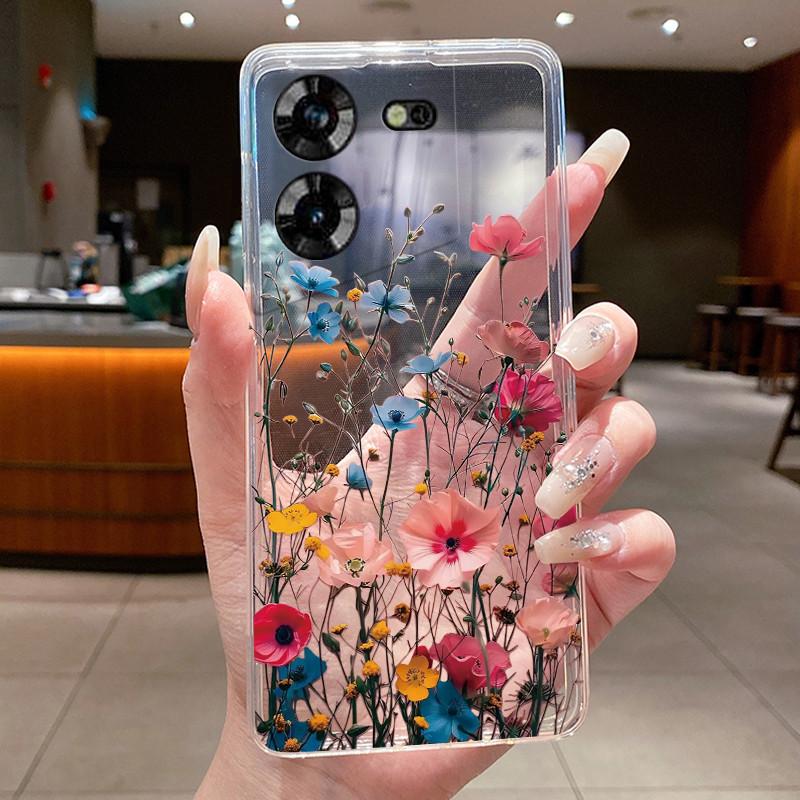 Для Tecno Pova 5 LH7n 5Pro LH8n Чехол для телефона Tecno Pova 5 Pro Чехол Прозрачный Роскошный Модный Бабочки Цветы Мягкий ТПУ Силиконовый Чехол