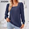 JKAASHDK женские модные повседневные летние весенние однотонные блузки и рубашки с квадратным воротником и длинными рукавами с принтом