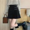 Classic Womens Black Wool Blend Mini Skirt With High Waist And Pleats For Spring Fashion