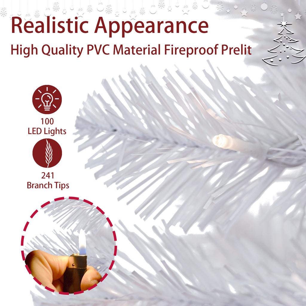 4-футовая искусственная новогодняя елка с подсветкой, 100 светодиодных лампочек теплого белого цвета, реалистичные 241 веточка, ПВХ, белый Норвуд