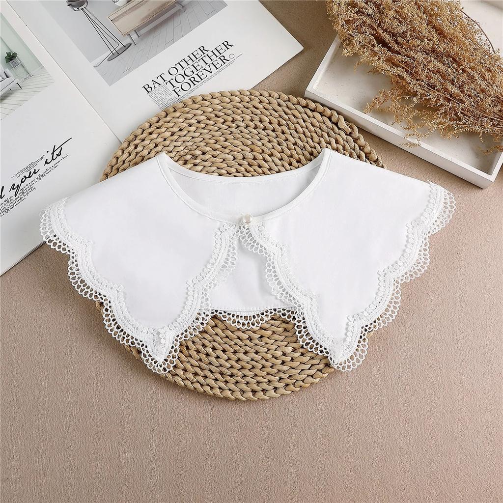 Linbaiway Lace Chiffon Doll Fake Collar Ladies Shawl Wrap Removable Detachable Embroidered False Collar Clothes Accessory