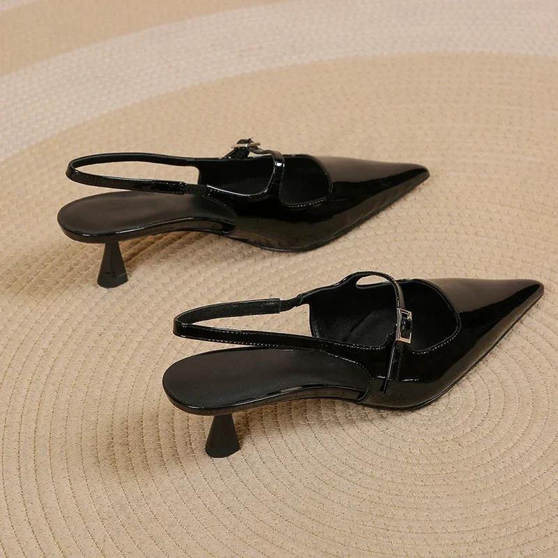 Новые весенние женские туфли с открытой пяткой, сандалии с острым носком и шпильками, женские сексуальные вечерние туфли на высоком каблуке