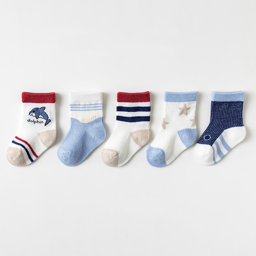 5 пар носков для маленьких мальчиков и девочек, милые хлопковые носки, мягкие дышащие детские полосатые клетчатые носки с героями мультфильмов, детские носки для малышей, От 1 до 8 лет