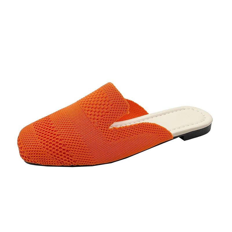 Дышащие женские тапочки с закрытым носком, новинка 2024 года, легкие удобные шлепанцы на плоской подошве, повседневные и универсальные вязаные тапочки