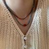 Zinc Alloy Neck Chain Red Blue Contrast Beads Strand Chokers  Aesthetic Jewelry