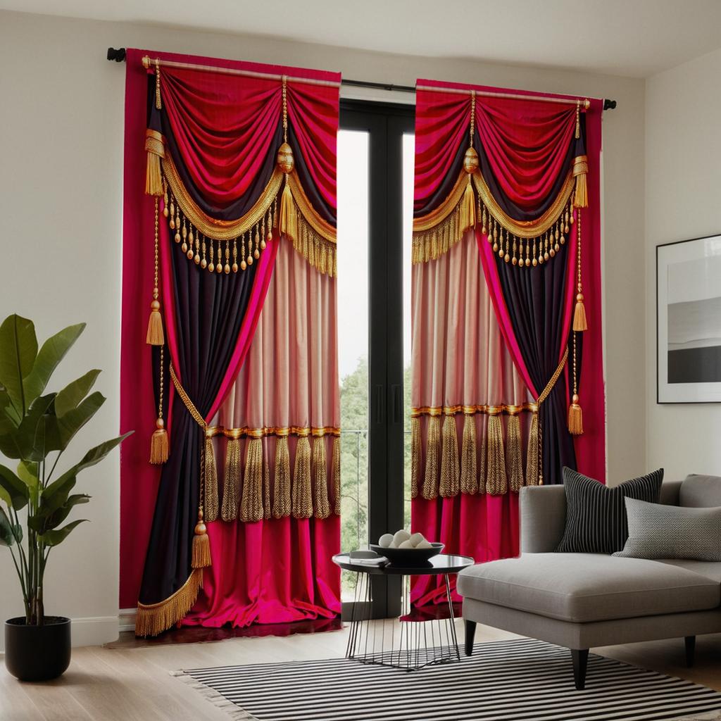 2pcs HD Digital Curtain Printing Simulation Valance Pink Romantic Pink Yellow Splicing Luxury Style Home Decoration Style Dec