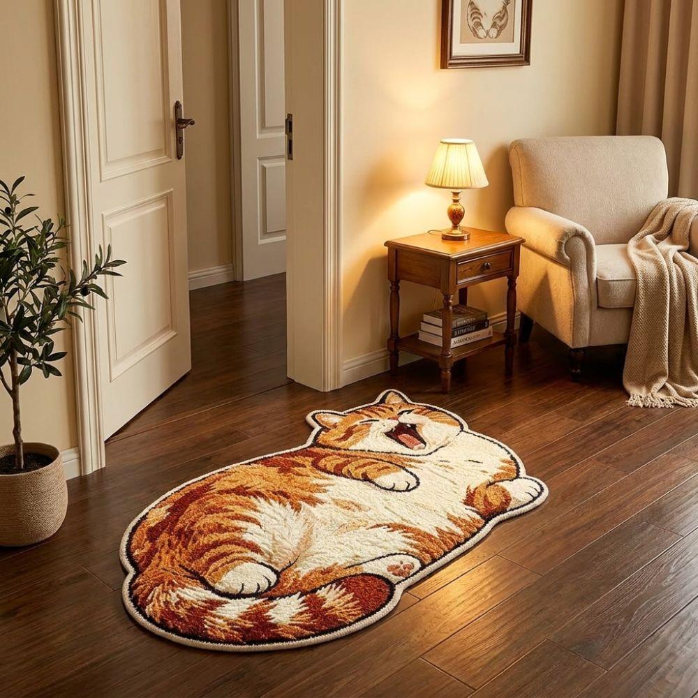 2D Cat-Shaped Area Rug Non-Slip Cartoon Carpet Cute Home Decor Carpet Living Rooms