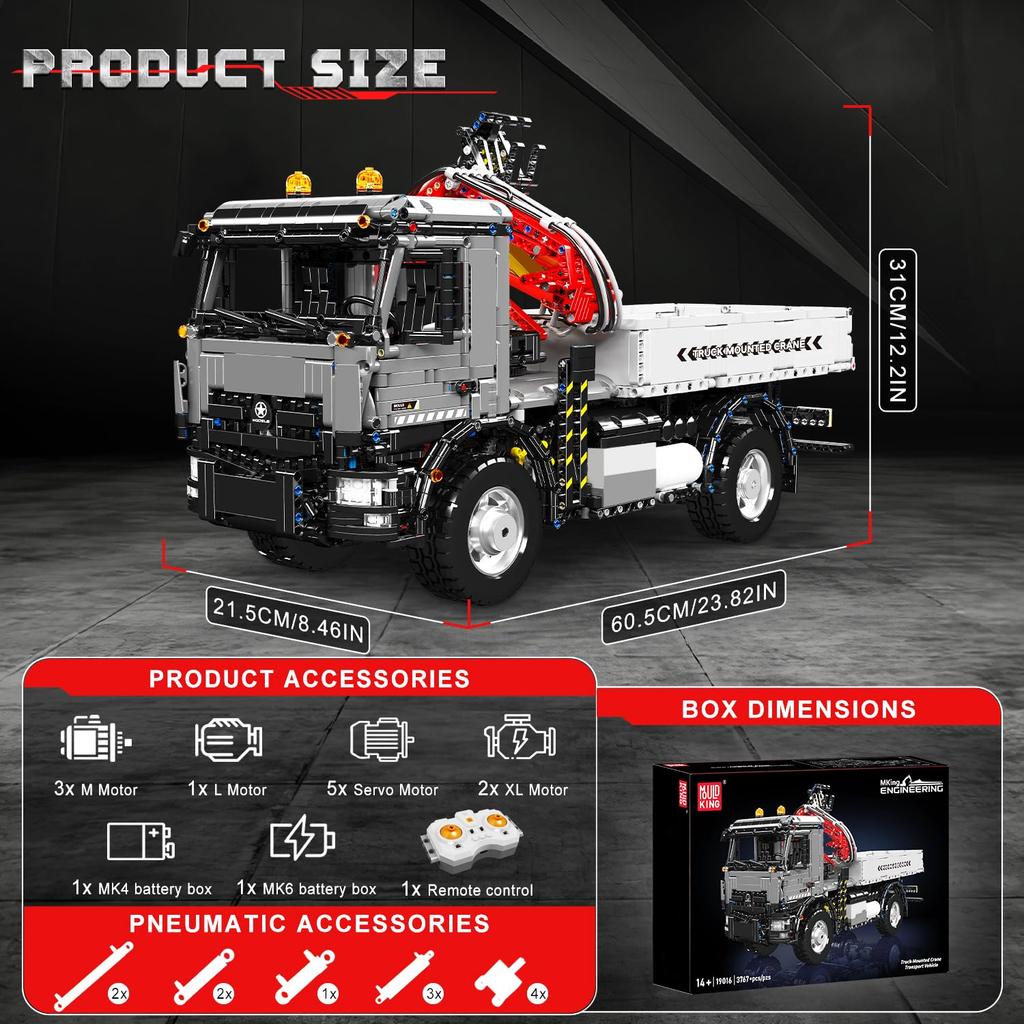 Mould King 19016 Truck Crane Building Set, APPRemote Engineering Truck Building Kit, City Mobile Crane Model Set, Ideal for Kids and Adult Collectors
