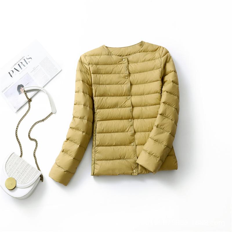 Легкий пуховик женский короткий Джокер с круглым вырезом, осенне-зимний, легкий пуховик без воротника, термоподкладка.