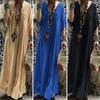 Women Summer Maxi Dress V Neck Horn Sleeves Lace Crochet Patchwork Loose Solid Color Straight Pleated Vintage Soft Breathable Casual Daily Dress