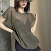 Temperament Perspective Hollow Knitted Shirt Summer Spicy Girl Loose Fashion Short Sleeve Top Female Chic