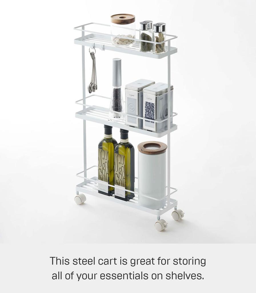 Yamazaki Jitsugyo Slim Kitchen Wagon White W38XD12XH66cm Tower Only Casters and Hooks Are Installed by the 7151 Approx. [Complete Product Customer]