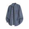 Minimalist Striped Men's Long-sleeved Shirt 2026 Autumn Denim Lapel Loose Men's Casual Jacket Jacket Men's Breathable Work Casual Jacket