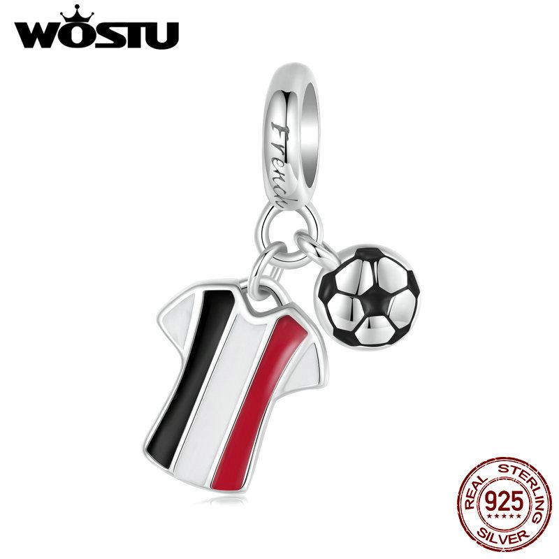 WOSTU 2024 Стерлингового Серебра 925 Пробы Футбол Любовь Спортивные Очаровательные Бусины подходят Для Женщин Браслет и Ожерелья Ювелирные Изделия Футбольные Бусы