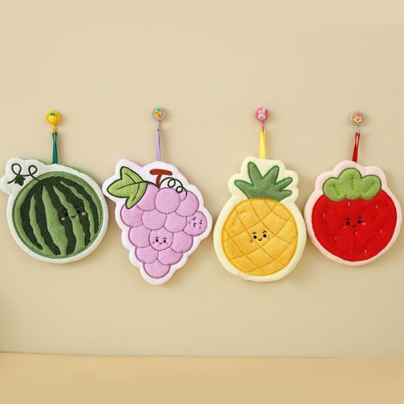 Fruit Hand Towel Kitchen Absorbent Cleaning Cloth Hanging Quick Drying Coral Fleece Rag Bathroom Flower Hand Cloth Home Supplies