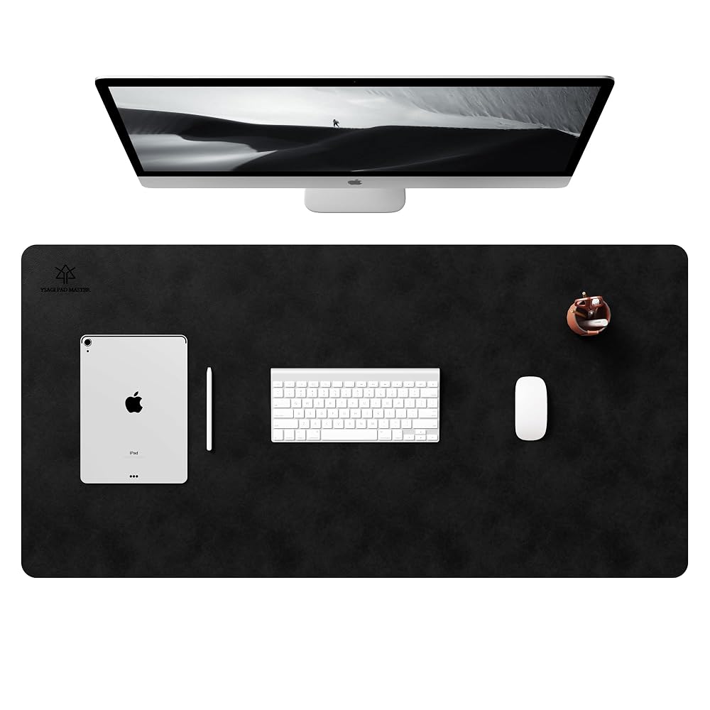 YSAGi Desk Mat, PU Leather, Large Mouse Pad, Non-Slip, Desk Cover, for Office/Home Use, Black, 100