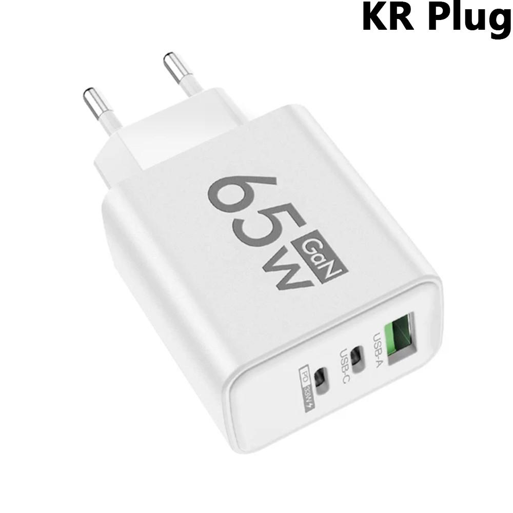 65 Вт GaN PD USB C настенное зарядное устройство 3 порта для iPhone 15 16 14 Pro Samsung S23 Xiaomi QC3.0 EU/US/KR Plug быстрой зарядки телефона адаптер