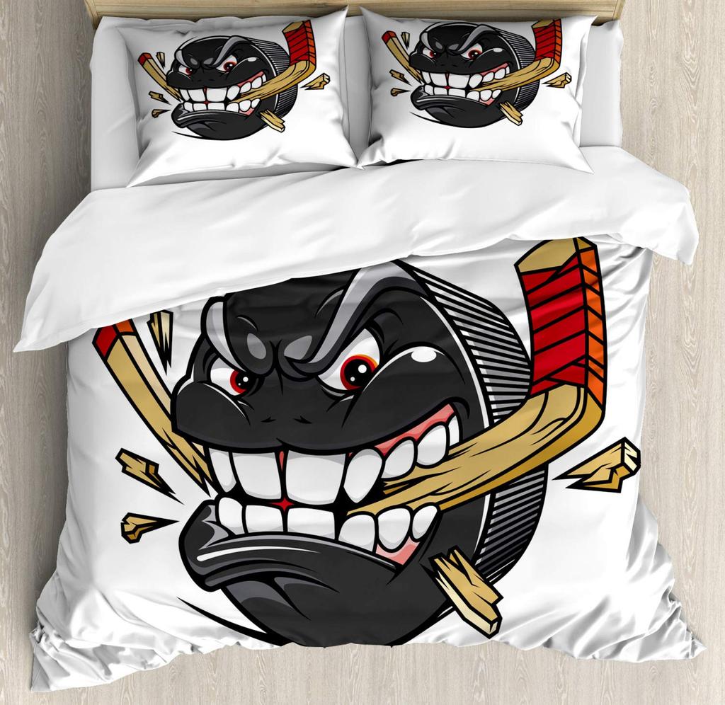 Ice Hockey Duvet Cover Twin Hockey Sports Player Bedding Set Winter Extreme Sports Game Comforter Cover Set Sports Arena Bedding