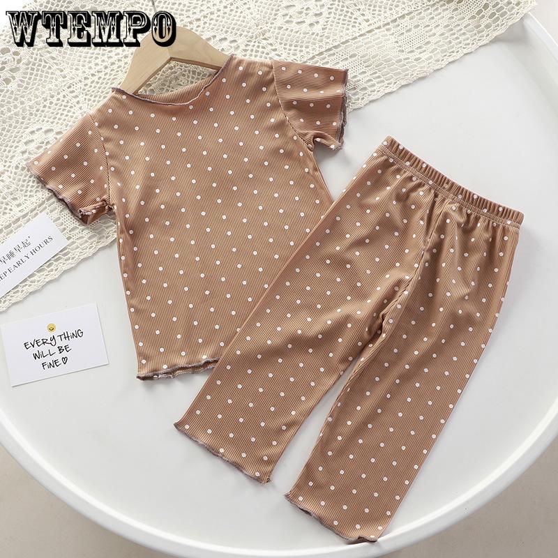 Летний тонкий костюм для девочек с короткими рукавами, летний комплект из двух предметов, корейский костюм с кондиционером