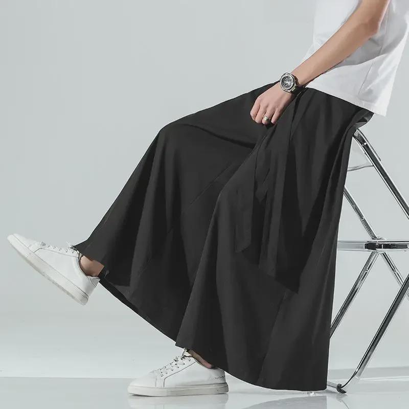 Men's Summer Wide-Leg Ice Silk Pants – Loose, Lightweight, Chinese-Style Trend