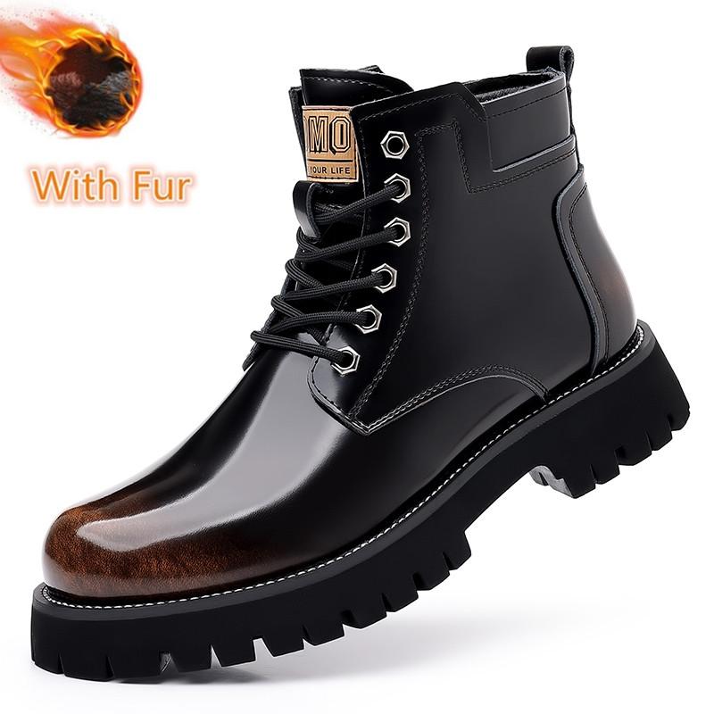 Мужская обувь, модные кожаные мужские высокие ботинки, на шнуровке, мотоциклетные ботинки, мужские уличные ботинки с толстой подошвой и круглым носком, стильные ботильоны