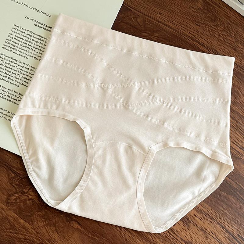 Plus Size Women Pure Color Simple Cotton High Waist Belly Lift Hip No Mark Breathable Extended Crotch Underwear