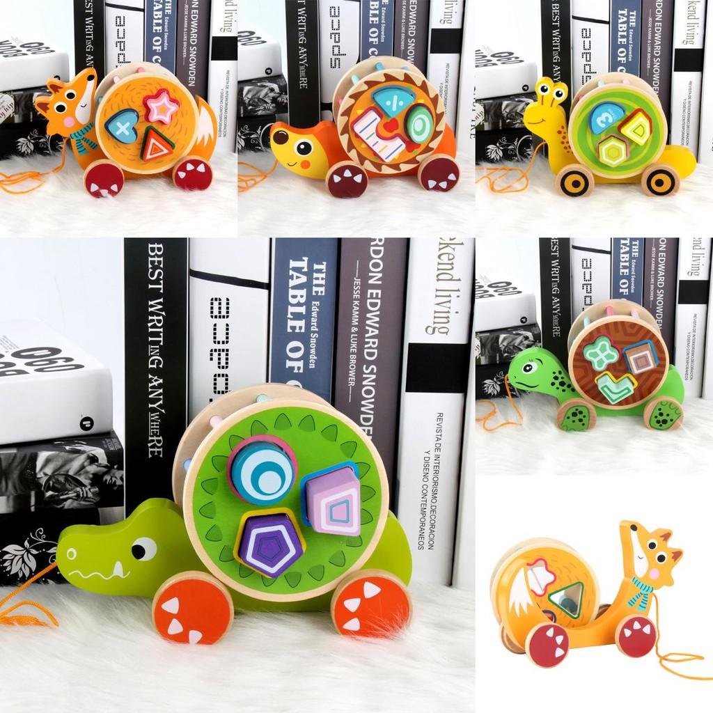 Childrens Wooden Fox Turtle Animal Learning Trailer Toy With Shape Matching And Cognitive Blocks For Early Education