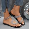 Fashion Rhinestone Shoes Female 2025Flat Bottom Large Size Slippers Round Head Open Toe Lightweight Non-slip Casual Beach Ladies Sandals