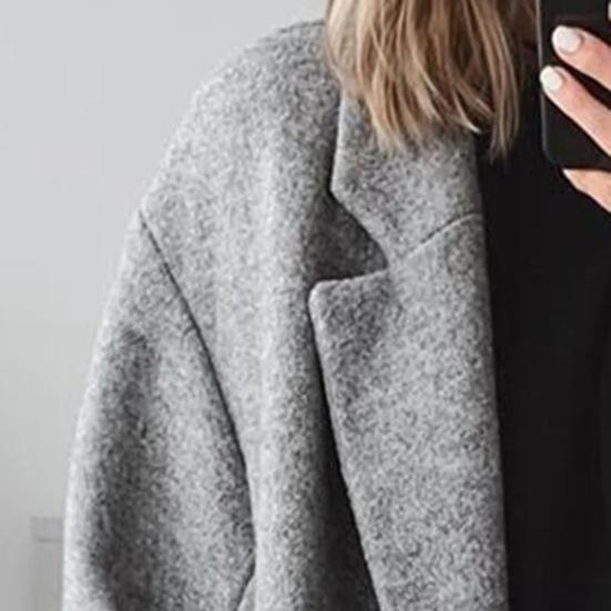 Женская шерстяная куртка с отложным воротником, однотонная, с застежкой на две пуговицы, ветровка средней длины, термобелье с длинными рукавами, весна-осень-зима, пальто