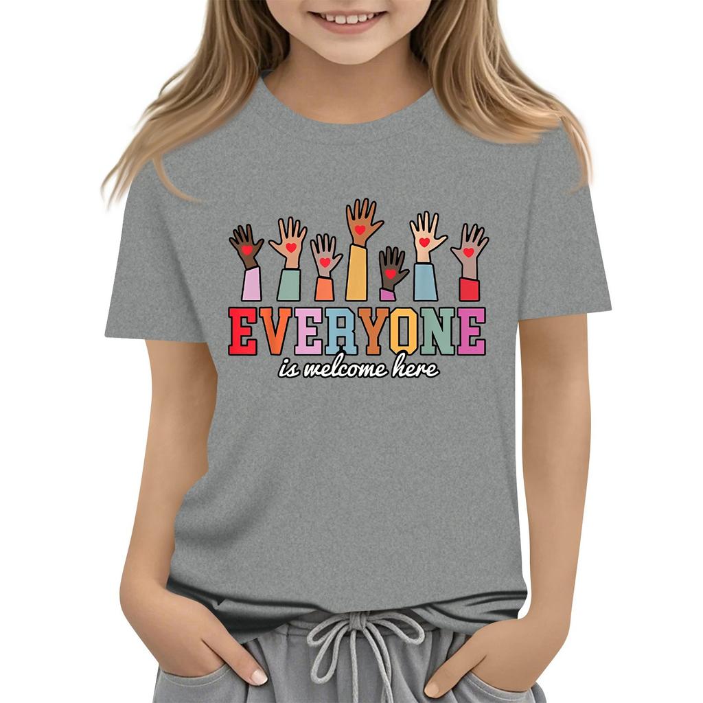 Детский набивной короткий рукав круглый вырез повседневный удобный свободный легкий топ