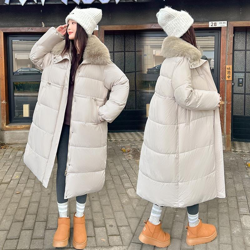 Medium and long style feels super coat, big and good-looking down cotton clothes, new fur collar women, small men in winter