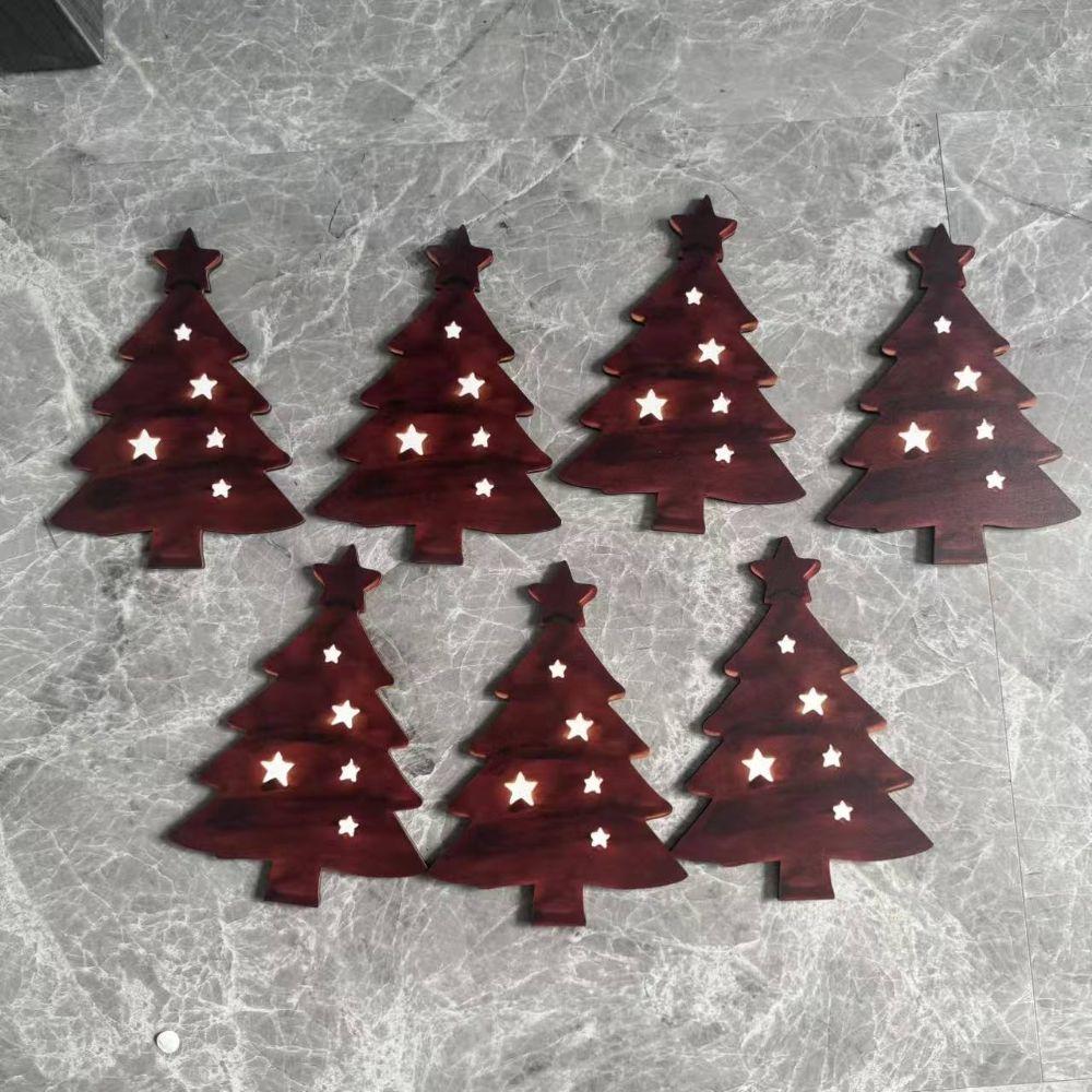 7pcs Wooden Christmas LED Ornaments Santa Claus Wall Stickers Crafts New Year