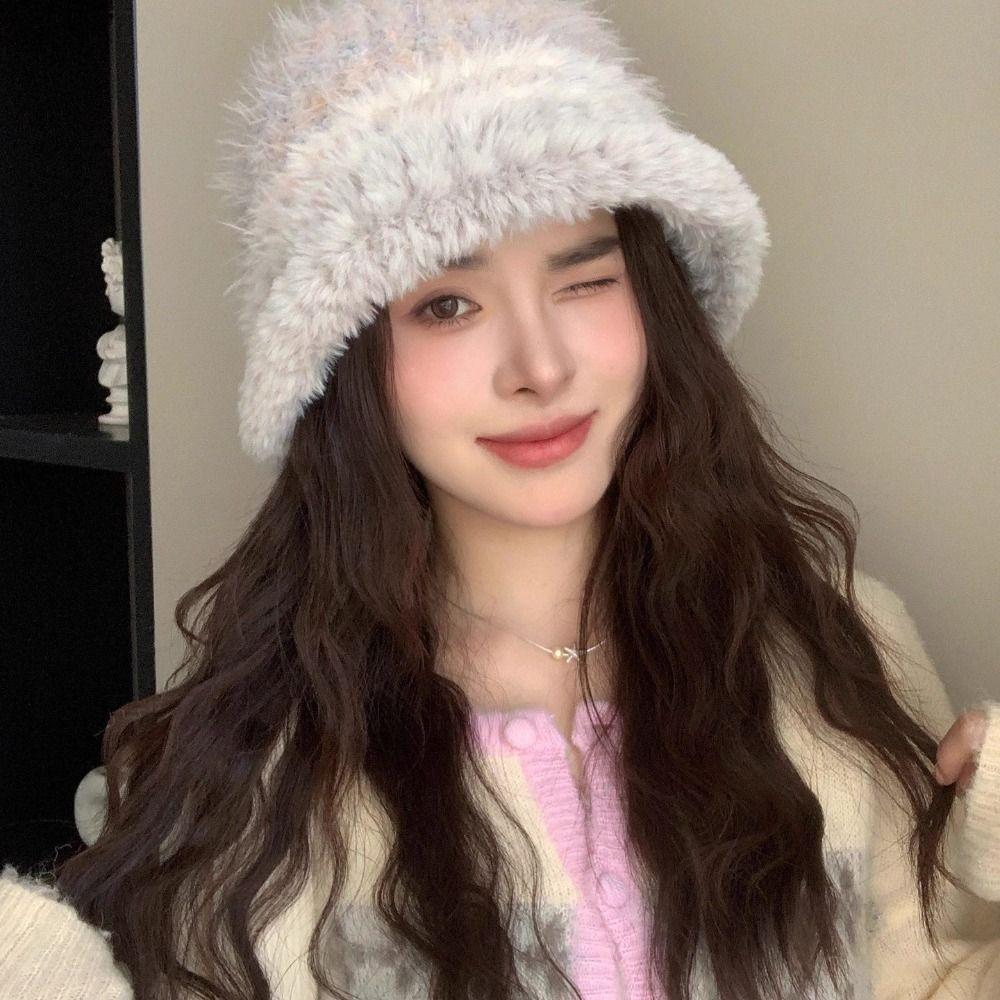 55cm To 59cm Head Circumference Fuzzy Fleece Bucket Hat Cold Proof Basin Hat Cold Weather Wear