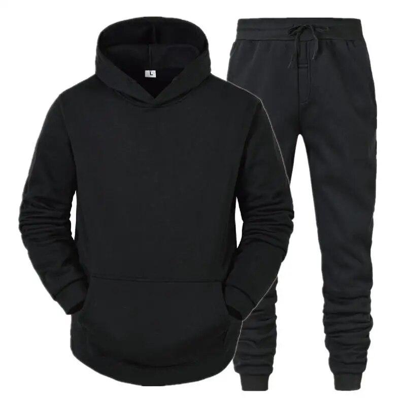Danmo Sport Suit Men Fashion Hoodie Pant Set Cotton Hooded Autumn Casual Solid Color Tracksuit Set