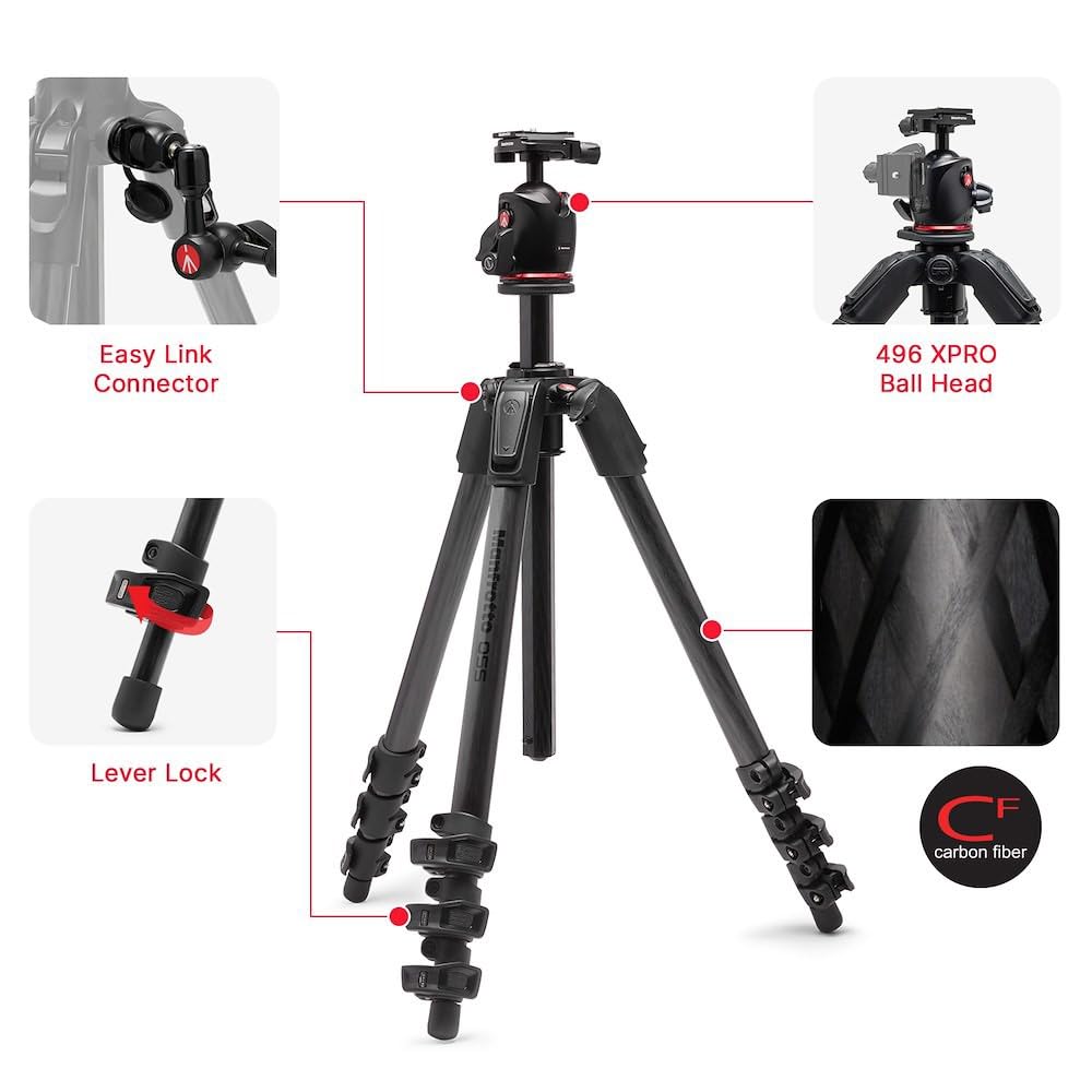 Алюминиевый штатив Manfrotto с шаровой головкой XPRO и головкой Q6, полностью черный, комплект из 3 секций MK055XPRO3-Q6T, совместимый с Arca-Swiss,