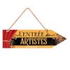 [Q2839] - Wooden Arrow Plaque 'Messages' Red Orange (the Artists' Entry) - 30x8. 5cm