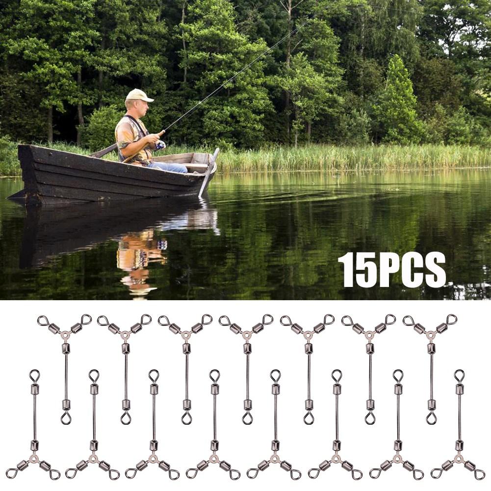 15Pcs Durable Y Shape 3 Way Rolling Swivels Fishing Hook Lure Connectors Tackle Accessory(12#)