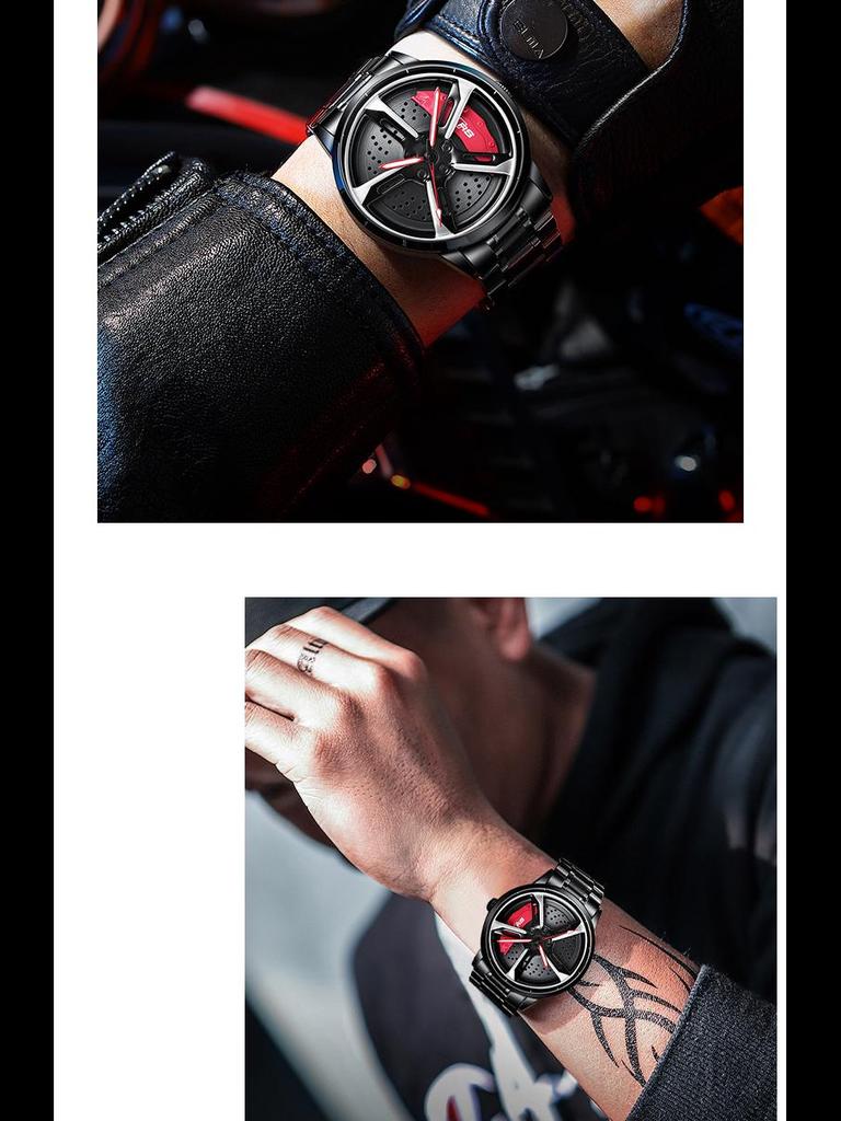 SVJ Мужские цельные часы RS7 с гидравлическим 3D-корпусом и полым кварцевым механизмом, вдохновленные колесом автомобиля