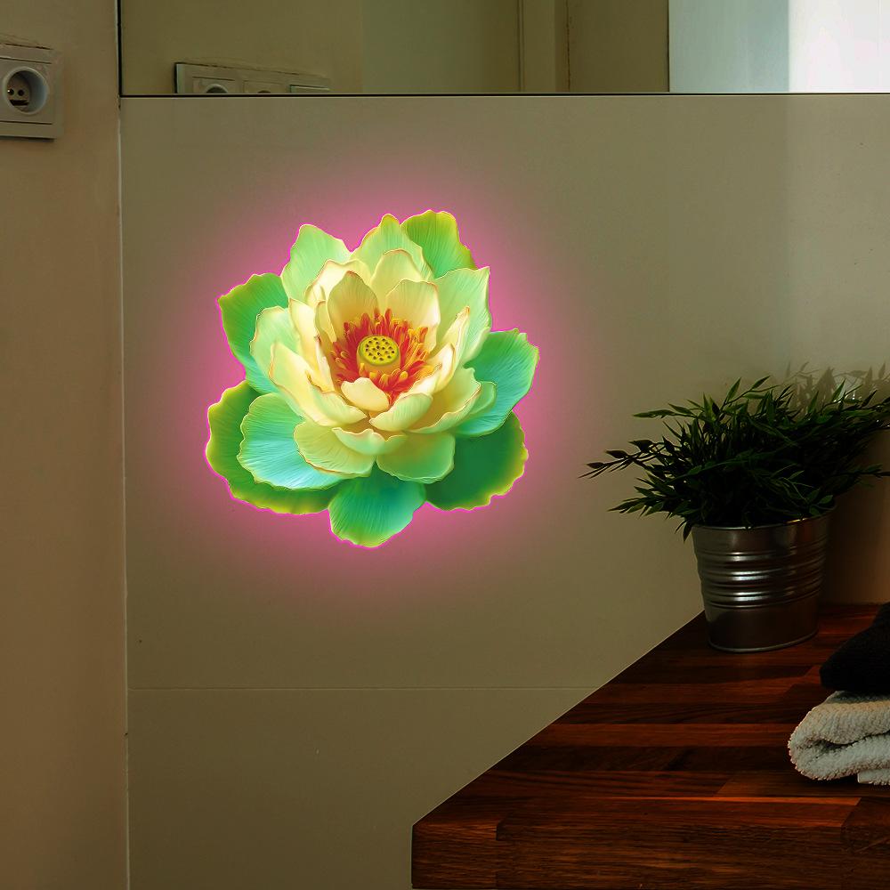 Светящиеся наклейки на стену из винила «Лотос и лист» для ванной комнаты - Светятся в темноте, водостойкие, легко клеятся