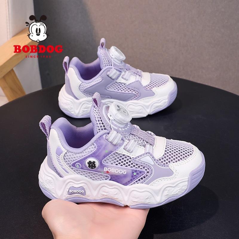 Summer new single mesh breathable medium and large children and girls button running shoes children's sports shoes