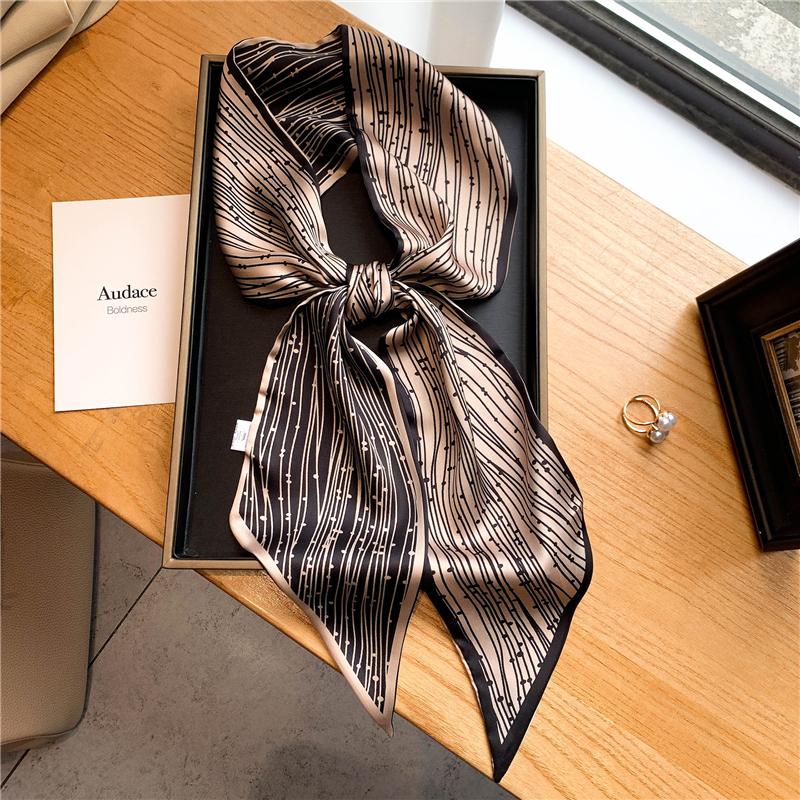 Luxury Long Silk Scarf Female Animal Horse Print Thin Narrow Scarf Bag Hair Band Ribbon Scarfs Women Neckerchief