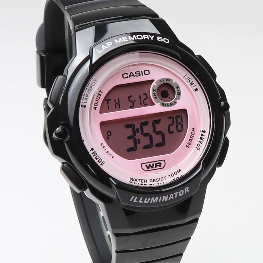 Casio LWS-1200H Sports Watch 60 Lap Memory Waterproof Lightweight Black Pink