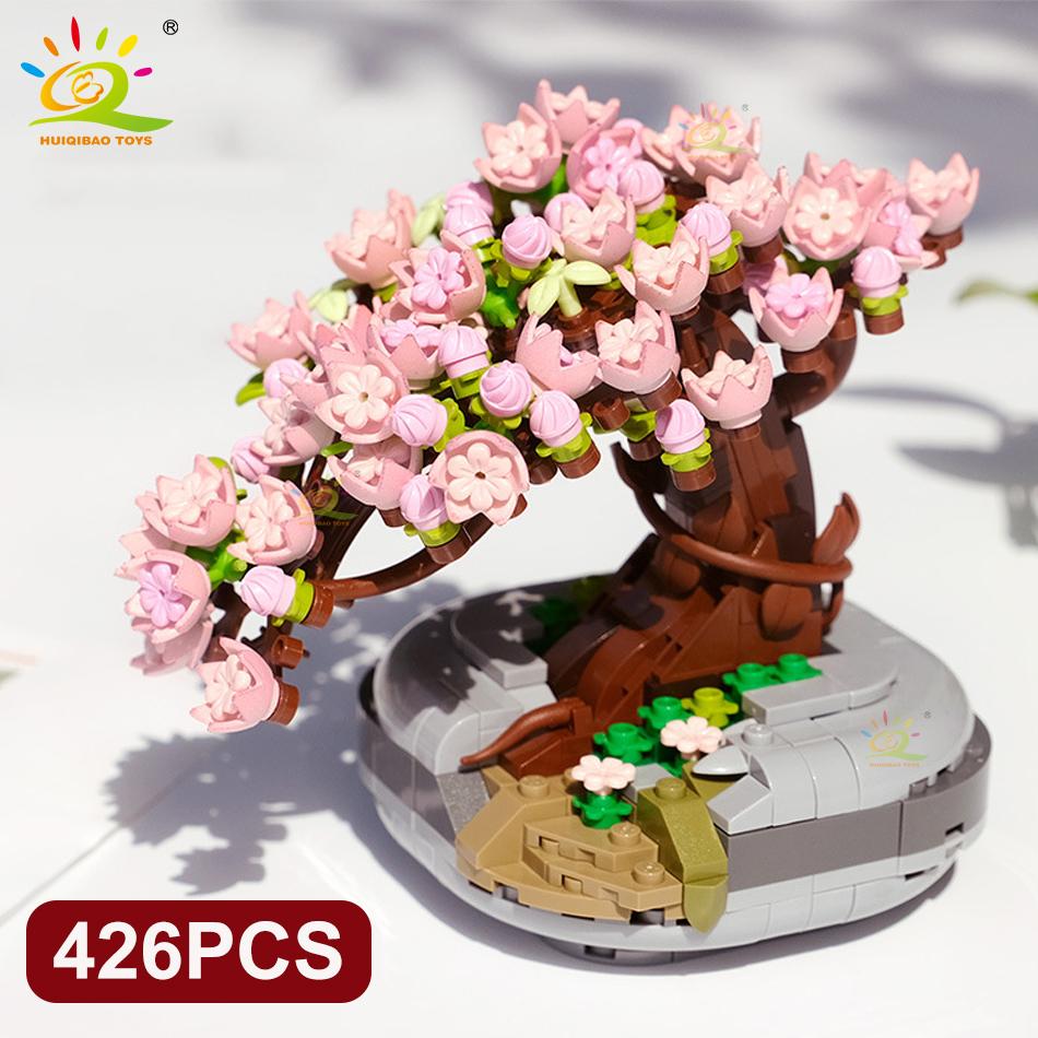 MOC сочные цветы вишни в горшках, микро строительные блоки, маленькие кирпичи, цветочный горшок, украшения, игрушки, декор