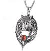 Нержавеющая сталь ретро личность властный череп голова волка бриллиантовый камень кулон ожерелье для мужчин