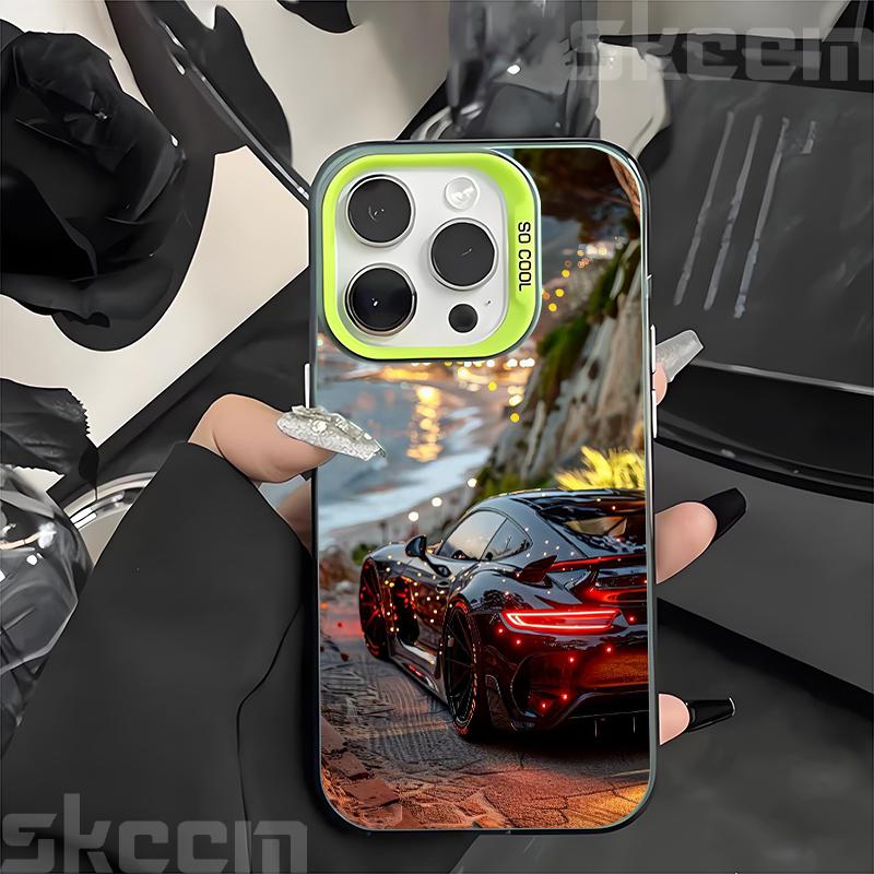 Модный блестящий чехол для телефона с автомобильным принтом для iPhone 16 16E 15 14 13 12 11 Pro Max XR X XS 7 8 Plus Задняя крышка из материала IMD