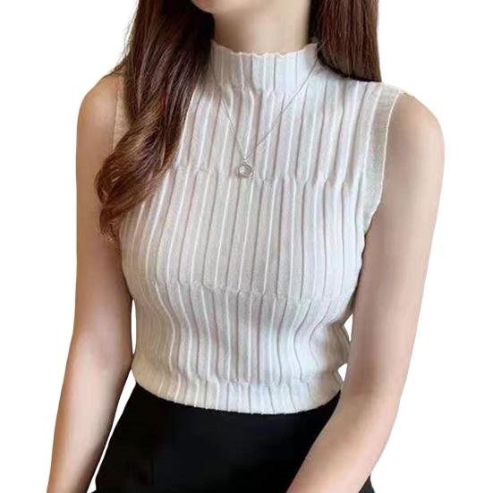 Women Bottoming Vest Half High Collar Sleeveless Knitting Tops Slim Fit Solid Color Tank Tops Streetwear