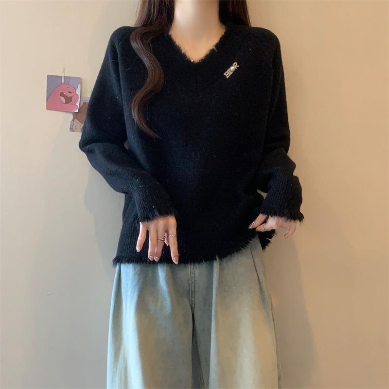 Fashion Sweet Tassel V-neck Red Pullover Sweater Women Autumn and Winter New Thick Warm Knitted Sweaters Women Elegant Solid Casual Jumpers Tops 25841